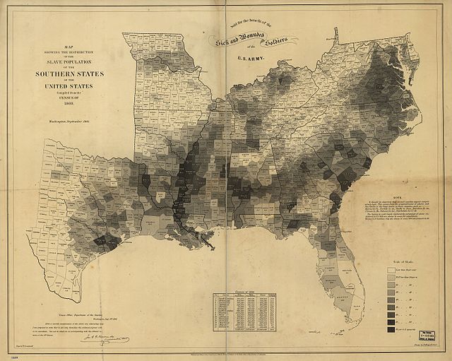 Percentage of slaves by county in the slave states in 1860. Little Dixie's isolation from the core slaveholding regions of the South is apparent.