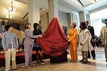 (L-R) Artis Lane, Nancy Pelosi, Michelle Obama and Hillary Clinton at the unveiling of the bust Sojourner Truth Bust Unveiling (3488282443).jpg