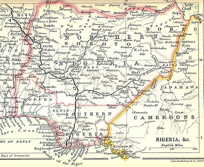 1914 map of the Northern & Southern Nigeria Protectorates, by John Bartholomew & Co. Southern and Northern Nigeria c. 1914.jpg