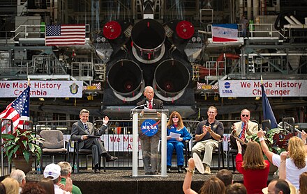 NASA administrator Charlie Bolden announces that Atlantis will remain at the Kennedy Space Center Visitor Complex on permanent exhibition.