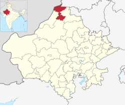 Umístění okresu Sri Ganganagar v Rádžasthánu
