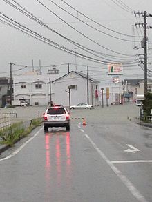 Street flooding in Anan, Tokushima on August 2 as Nakri dropped heavy rains over the region. State of Tokushima Prefecture Anan city by torrential rains of August 2, 2014.jpg