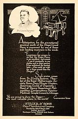 1919 advertisement featuring an endorsement by the noted musician Dr. J. Lewis Browne