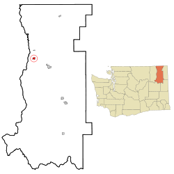 Stevens County Washington Incorporated and Unincorporated areas Kettle Falls Highlighted.svg