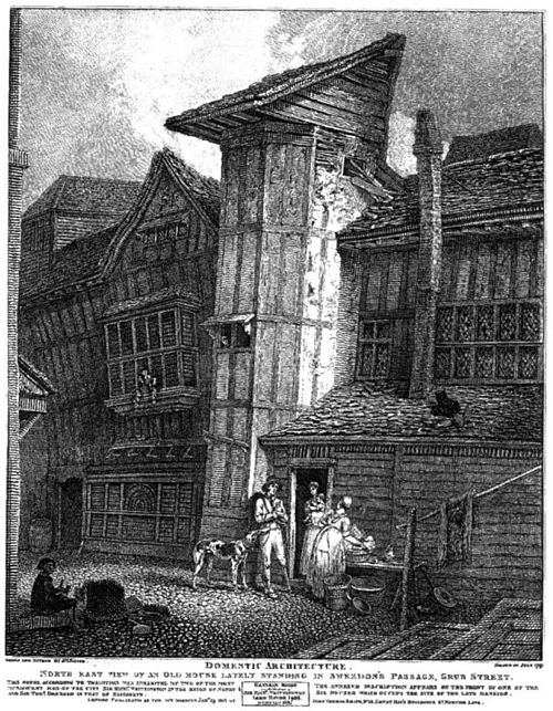 A late 18th-century illustration of a property on Sweedon's Passage, Grub Street