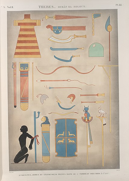 Pl.88 - Enseignes, armes et instrumens peints dans le 5-e tombeau des rois à l'est