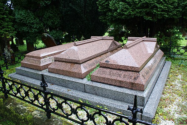 The grave of Sir Joseph Whitworth Bart. In the grounds of St Helen's Parish Church, Darley Dale, Derbyshire (Whitworth's grave is the central tomb)