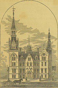 Woodcut of Mercer University from an 1877 Macon, Georgia city directory. The Macon city directory, embracing a full alphabetical record of the names and inhabitants of Macon and its suburbs. A business directory of the city; county and city governments - DPLA - f06f279fd02ed401f5126198836a5269 (page 8 crop).jpg