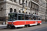 Tram running on the street in Prague