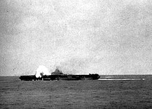 Hancock being hit by a kamikaze USS Hancock (CV-19) hit by kamikaze 1945.jpg