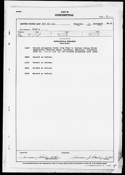 File:USS LCI(L) 423 - War Diary, 11-1-30-43 - DPLA - 4e98a29cc314b1b2b416d83385828fcf (page 5).jpg