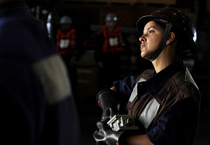 US Navy 120126-N-UT411-199 Seaman Sara Schmid, assigned to the deck department aboard the Nimitz-class aircraft carrier USS Carl Vinson (CVN 70), o.jpg