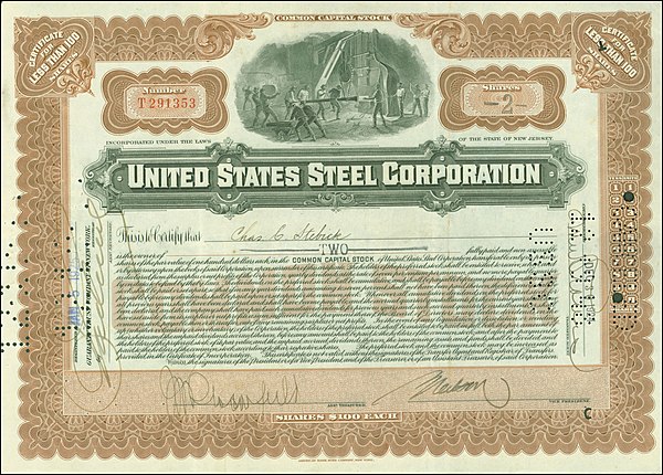 Share of the United States Steel Corporation, issued December 30, 1924