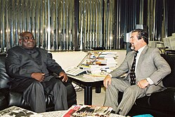 Visit of Laurent-Desire Kabila to the EC, discussing the armed conflict raging in the area, November 1998 Visit of Laurent Desire Kabila, President of the Democratic Republic of Congo, to the EC.jpg