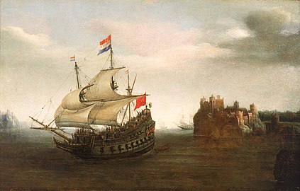 A Castle with a Dutch Ship Sailing Nearby label QS:Len,"A Castle with a Dutch Ship Sailing Nearby" label QS:Lpl,"Zamek z holenderskim okrętem przepływającym w pobliżu" , 1626