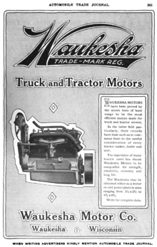 Waukesha Motor Company advertisement in the Automobile Trade Journal, 1916. Waukesha Motor Company advert in Automobile Trade Journal vol 20 1916.png