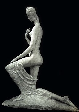 Wilhelm Lehmbruck, 1911, Femme á genoux (The Kneeling One), cast stone, 176 × 138 × 70 cm, Armory Show postcard