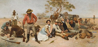 Bushrangers on the St Kilda Road, painted in 1887 by William Strutt, now in the collection of the Potter Museum of Art. William Strutt Bushrangers.jpg