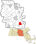 Worcester County Massachusetts incorporated and unincorporated areas Northbridge highlighted.svg