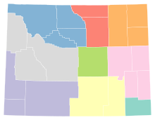 Map of Wyoming District Courts
.mw-parser-output .legend{page-break-inside:avoid;break-inside:avoid-column}.mw-parser-output .legend-color{display:inline-block;min-width:1.25em;height:1.25em;line-height:1.25;margin:1px 0;text-align:center;border:1px solid black;background-color:transparent;color:black}.mw-parser-output .legend-text{}
First Judicial District
Second Judicial District
Third Judicial District
Fourth Judicial District
Fifth Judicial District
Sixth Judicial District
Seventh Judicial District
Eighth Judicial District
Ninth Judicial District Wyoming District Courts.svg
