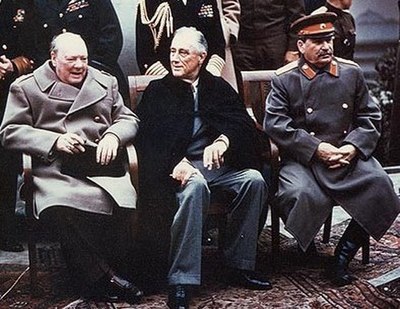 The "Big Three" of Europe at the Yalta Conference: Winston Churchill, Franklin D. Roosevelt, and Joseph Stalin