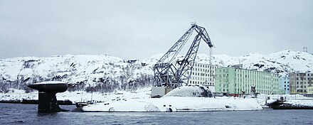 Russian Akula-class submarine of the Northern Fleet submarine base at Gadzhiyevo in the Murmansk Oblast