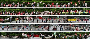 Human chain blocking main entrance to the 4th nuclear power plant Tai Wan Fan He Si Ren Lian Taiwanese hand in hand against the 4th Nuclear Power Plant.jpg