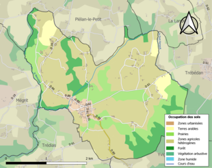 Barevná mapa znázorňující využití půdy.