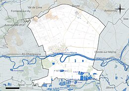 Carte en couleur présentant le réseau hydrographique de la commune