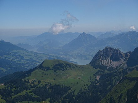 View from Brienzer Rothorn with Sarnen and Lake Sarnen in the background