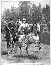 Pour ajouter une difficulté supplémentaire, la course peut se faire à cheval. Gymkhana de 1895