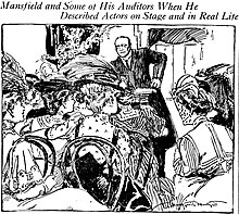 Mansfield lecturing in St. Louis in 1906; illustration by Marguerite Martyn