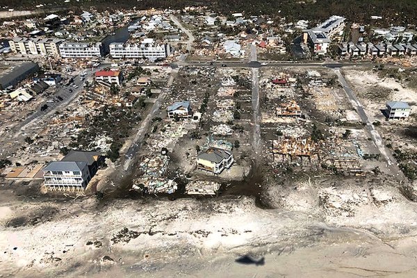 Most homes on the beachfront in Mexico Beach, Florida, were obliterated by Michael's catastrophic storm surge, with some even being swept off their fo