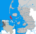 Karte zeigt das Gebiet des Amts Amrum im Kreis Nordfriesland, Schleswig-Holstein, Deutschland