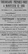 Appel à manifester contre la réunion de Pierre Taittinger à Toulouse dans Le Midi socialiste du 18 juin 1934.jpg