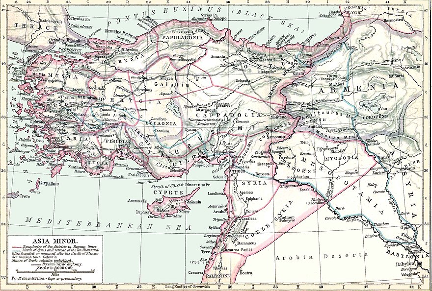 Map showing the regions of ancient Anatolia, including Bithynia, Phrygia and Mysia