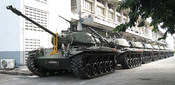 Armoured vehicles (M41 Walker Bulldog) parked inside the compound of the Headquarters of the 1st Army