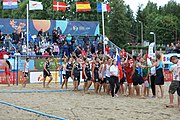 Deutsch: Beachhandball Europameisterschaften 2019 (Beach handball Euro); Tag 6: 7. Juli 2019 – Spiel um Platz Drei, Männer, Ungarn-Russland 2:0 (26:20, 23:22) English: Beach handball Euro; Day 6: 7 July 2019 – Men's Bronze Medal Match – Hungary-Russia 2:0 (26:20, 23:22)