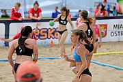 Deutsch: Beachhandball Europameisterschaften 2019 (Beach handball Euro); Tag 3: 4. Juli 2019 – Frauen, Platzierungsrunde Gruppe III, Schweiz-Nordmazedonien 2:0 (21:6, 23:20) English: Beach handball Euro; Day 3: 4 July 2019 – Women Consolation Round Group III – Switzerland-North Macedonia 2:0 (21:6, 23:20)