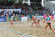 Deutsch: Beachhandball Europameisterschaften 2019 (Beach handball Euro); Tag 6: 7. Juli 2019 – Frauenfinale, Dänemark-Ungarn 2:0 (18:12, 23:22) English: Beach handball Euro; Day 6: 7 July 2019 – Women's Final – Denmark-Hungary 2:0 (18:12, 23:22)