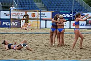 Deutsch: Beachhandball Europameisterschaften 2019 (Beach handball Euro); Tag 5: 6. Juli 2019 – Frauen, Halbfinale, Ungarn-Niederlande 2:0 (19:16, 15:12) English: Beach handball Euro; Day 5: 6 July 2019 – Semifinal Women – Hungary-Netherlands 2:0 (19:16, 15:12)