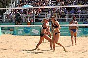 Deutsch: Beachvolleyball bei den Olympischen Jugendspielen 2018; Tag 11, 17. Oktober 2018; Jungen, Spiel um Platz 3 – USA (Devon Newberry/Lindsey Sparks)-Norwegen (Emilie Olimstad/Frida Berntsen) 1:2 (21–1/13–21/9–15) English: Beach volleyball at the 2018 Summer Youth Olympics at 17 October 2018 – Bronze Medal Match – USA (Devon Newberry/Lindsey Sparks)-Norway (Emilie Olimstad/Frida Berntsen) 1:2 (21–1/13–21/9–15)