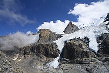 image en couleur du glacier de Blüemlisalp avec la Wildi Frau et l'Ufem Stock