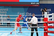 Deutsch: Boxen bei den Olympischen Jugendspielen 2018 Tag 12, 18. Oktober 2018 - Finale Leichtgewicht Mädchen – Oriana Saputo (Argentinien, blau) schlägt Emma Lawson (Australien, rot) 5-0; Ringrichter ist José Romero (Spanien). English: Boxing at the 2018 Summer Youth Olympics on 18 October 2018 – Girls' lightweight Bronze Medal Bout – Oriana Saputo (Argentina, blue) wins over Emma Lawson (Australie, red) 5-0; Referee is José Romero (Spain). Español: Boxeo en los Juegos Olímpicos Juveniles de Verano de 2018 en 18 de octubre de 2018 - Combate de medalla de bronce de las niñas: Oriana Saputo (Argentina, azul) gana a Emma Lawson (Australie, roja) 5-0; Árbitro es José Romero (España).