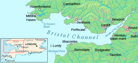 Map of the Bristol Channel and the Severn Estuary (shown here as "Mouth of the Severn")