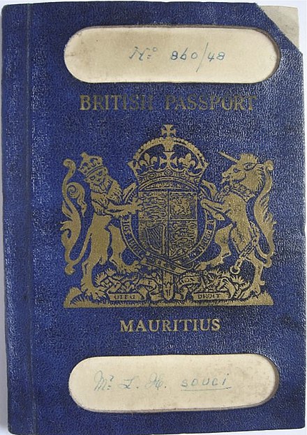 A British Mauritian passport issued prior to 1968.