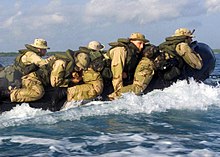 U.S. Marines from the Battalion Landing Team 2/2 go ashore in a CRRC during a 2003 exercise. CRRC BLT 2ndBattalion2ndMarines.JPEG