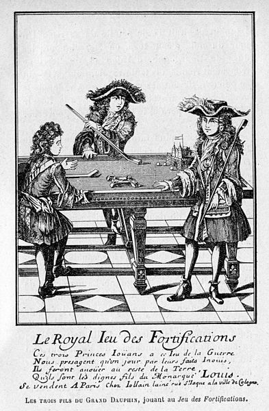 The sons of Louis, Grand Dauphin, playing the 'royal game of fortifications', an early form of obstacle billiards with similarities to modern miniatur
