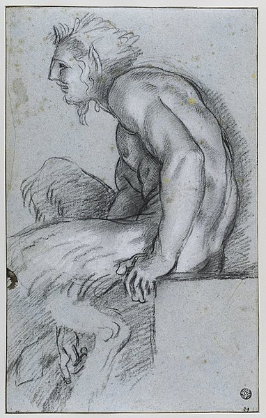 File:Carracci - Satyre assis de profil, tourné à gauche et courbé, INV 7188, Recto.jpg