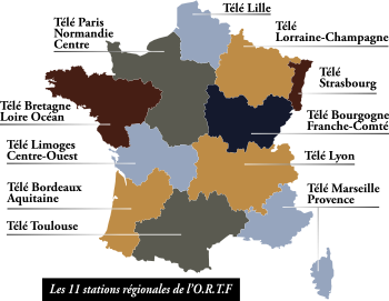 Carte des stations régionales de l'ORTF